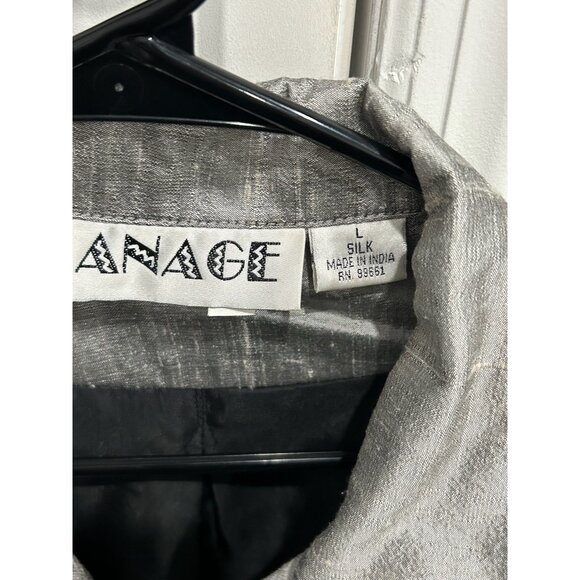 Anage Womens Silver Silk Embroidered Jacket Black Floral Design Sz Large - Picture 5 of 8